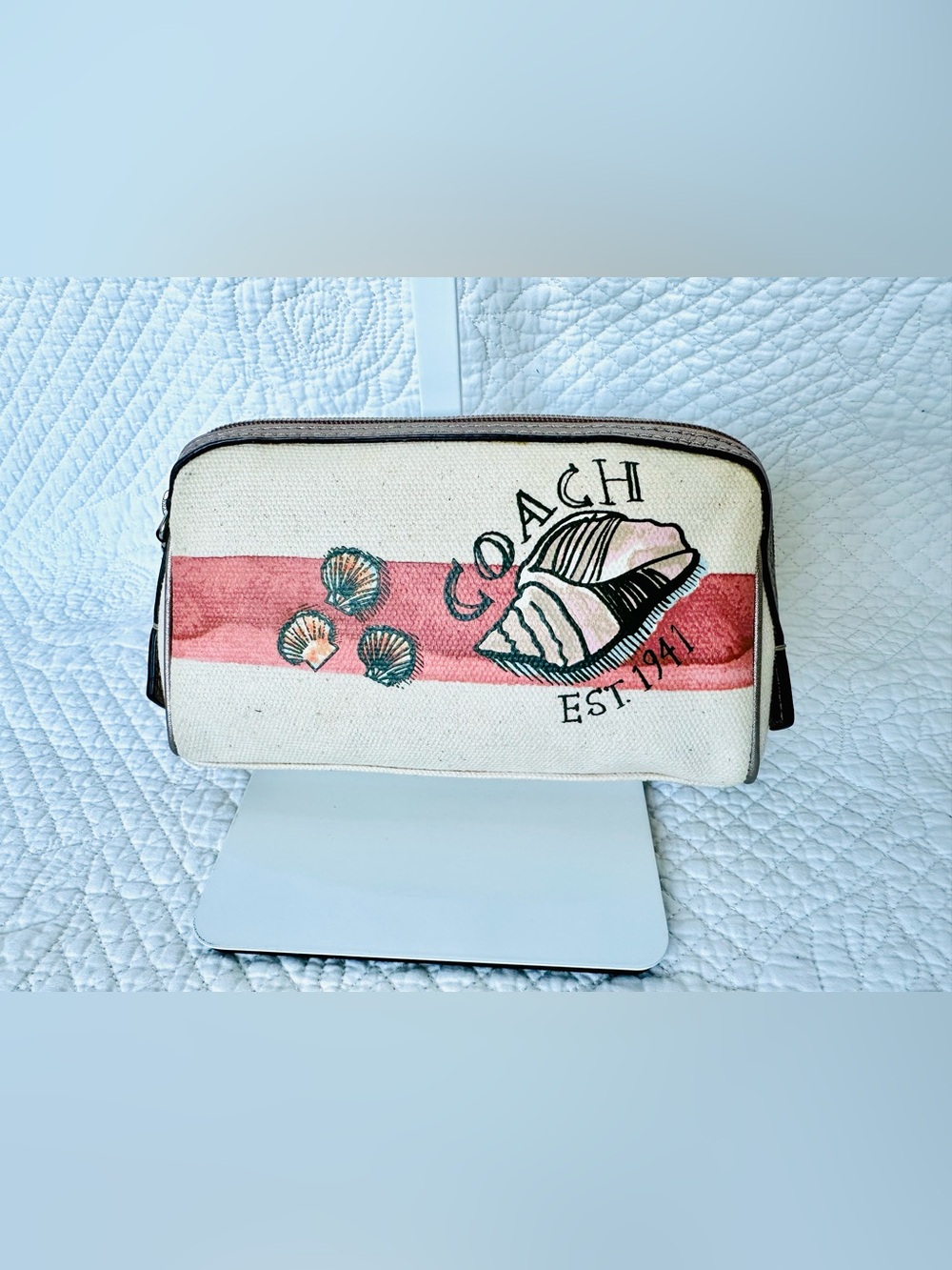 Coach Canvas Shell Print Pouch in Pink and Cream